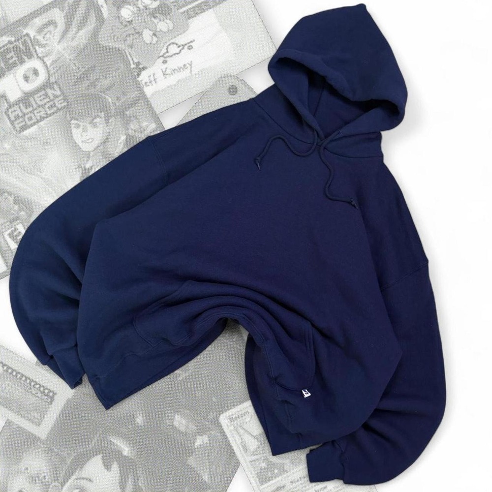 Vintage Russell Athletic Hoodie Navy Blue Heavyweight Pullover XL Y2K Blank